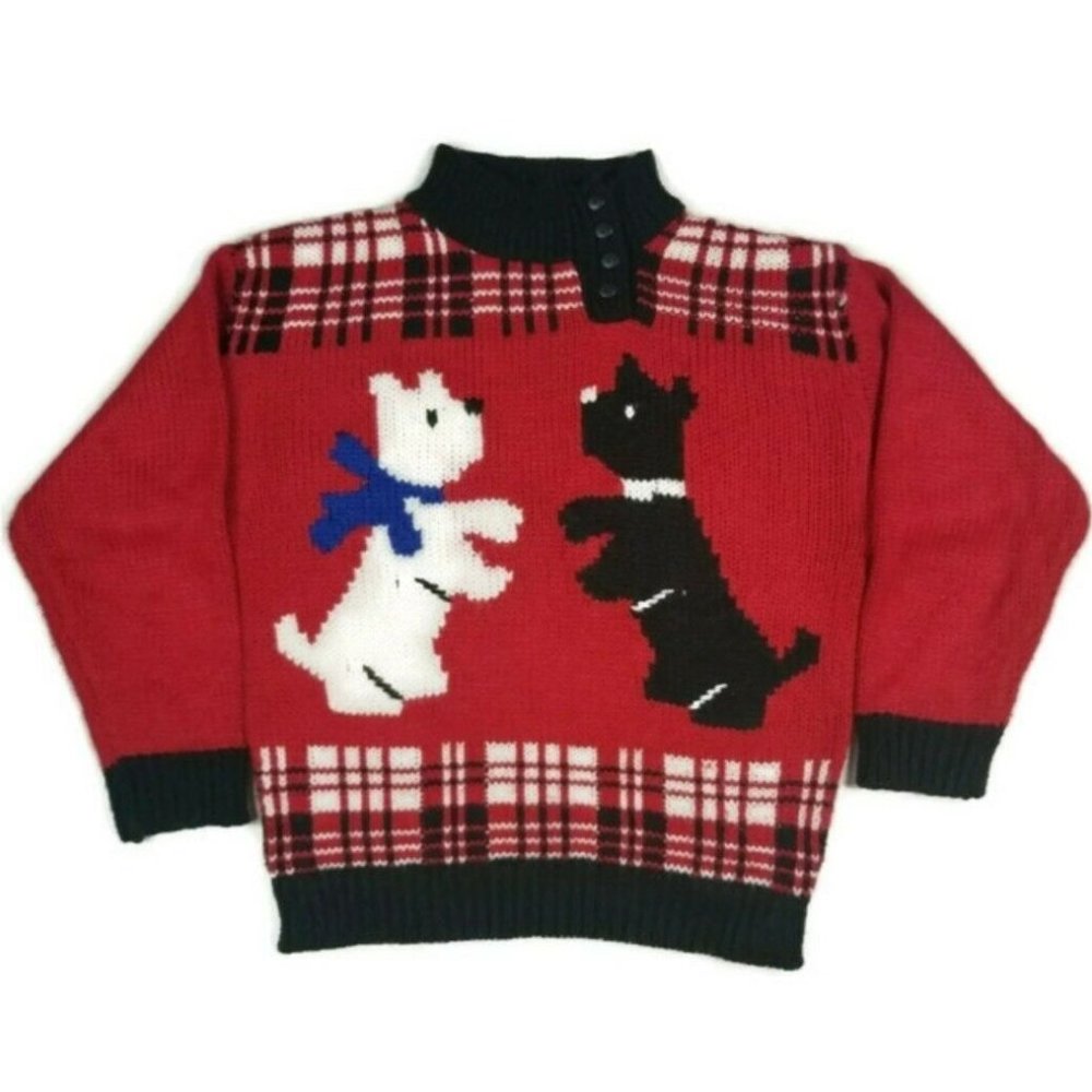 Women's Hasting And Smith Vintage Terrier Holiday Sweater Red Plaid Size Medium